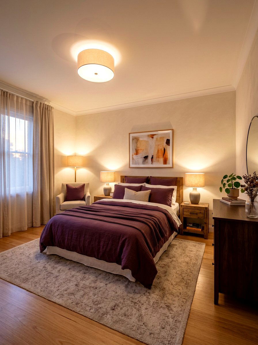 Warm Beige Lighting - 30 plum and beige bedroom ideas