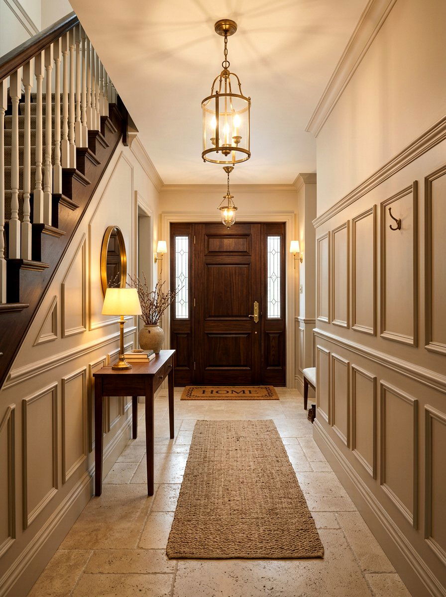 Warm Beige Wainscoting Foyer - 30 trim drenched foyer ideas