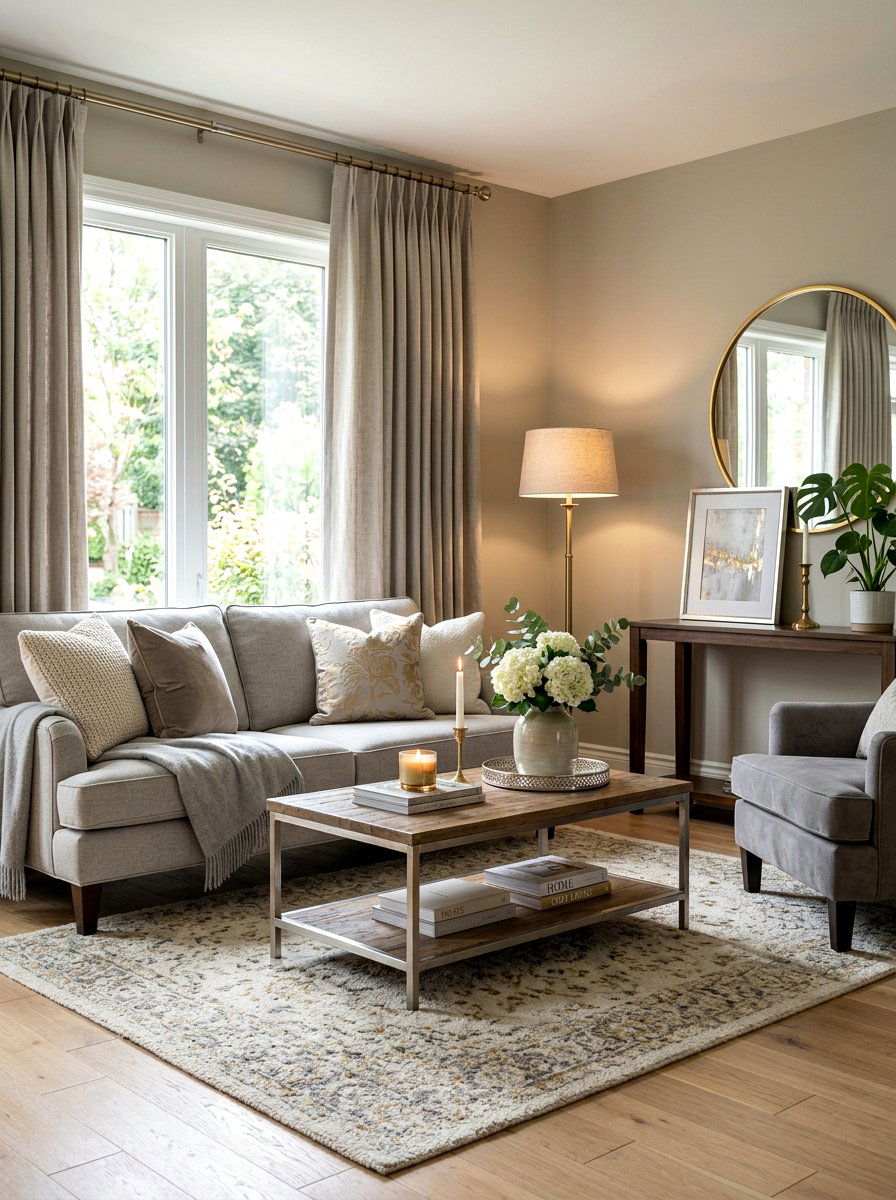 Warm Gray Living Room - 30 tailored drapery living room ideas