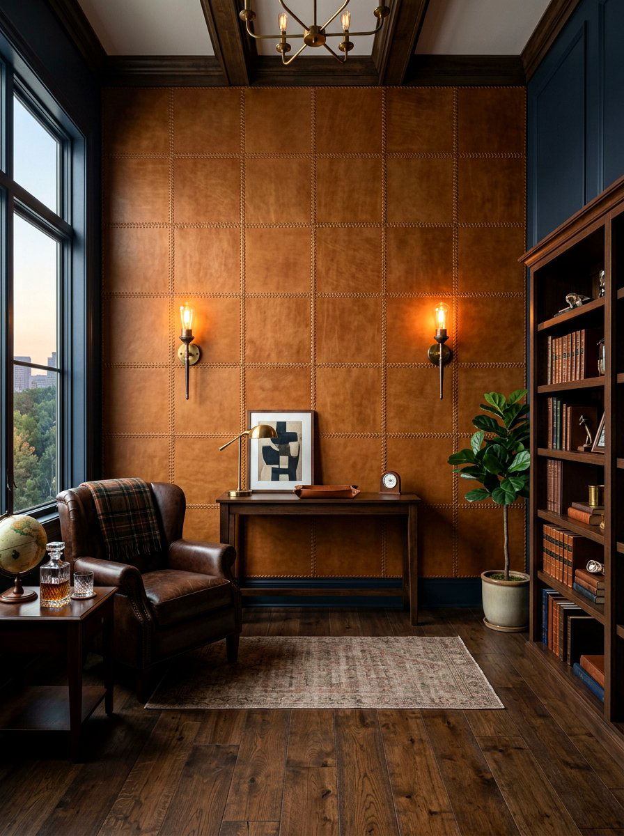 Warm Leather Paneled Wall - 30 wall wrapped headboard ideas