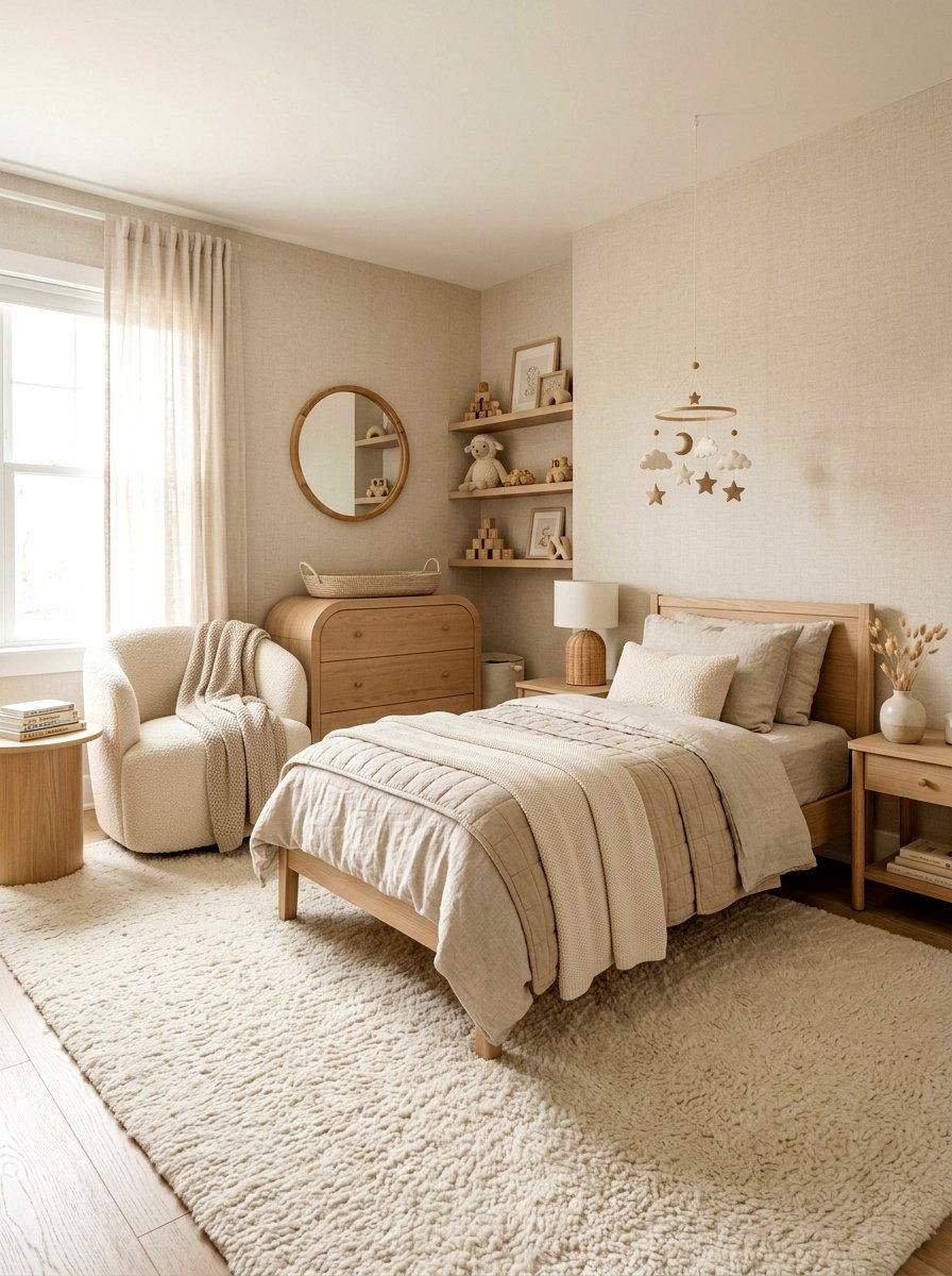 Warm Oatmeal Toddler Room - 30 neutral toddler room ideas