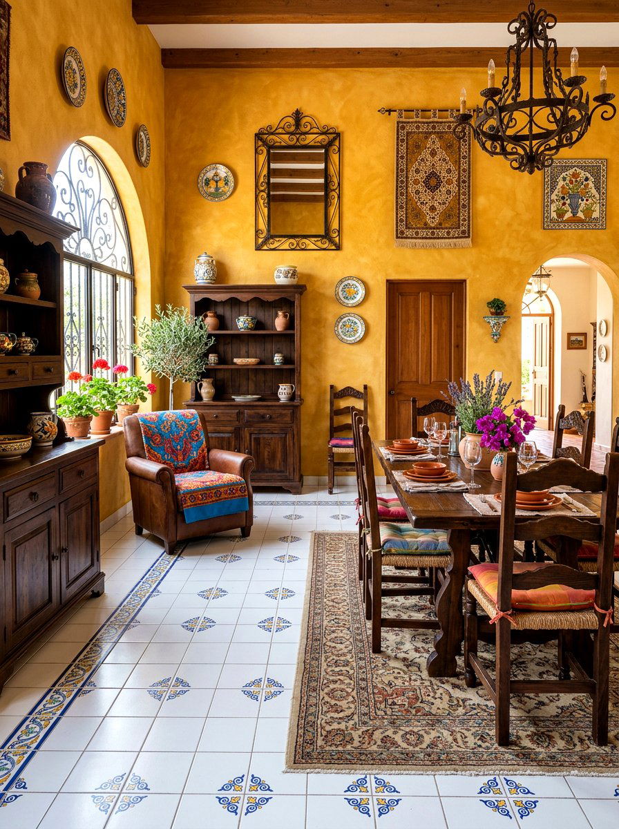 Warm Ochre Wall Room - 30 Tuscan supper room ideas