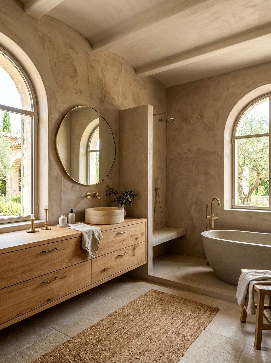 Warm Plaster Organic Modern Bathroom - 30 organic modern bathroom ideas