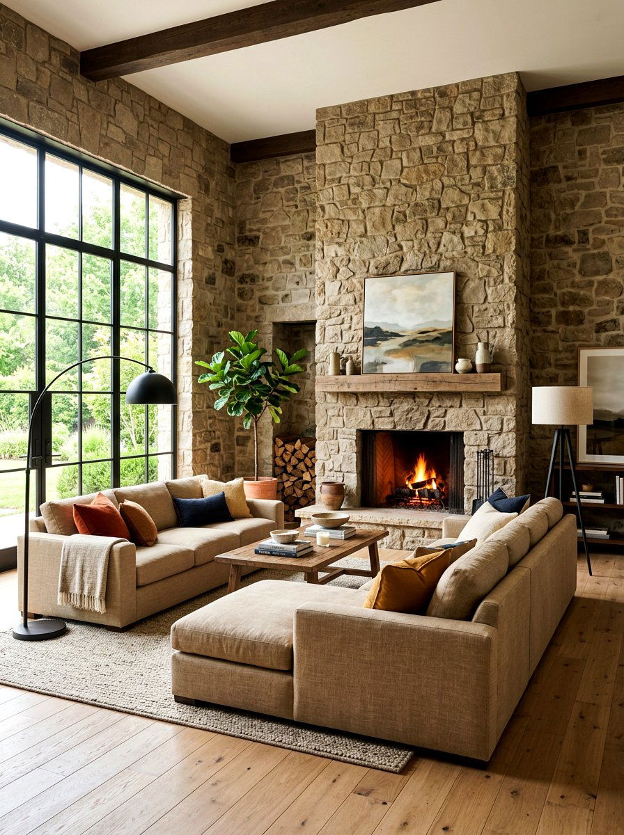 Warm Stone Living Space - 30 warm neutral paint ideas