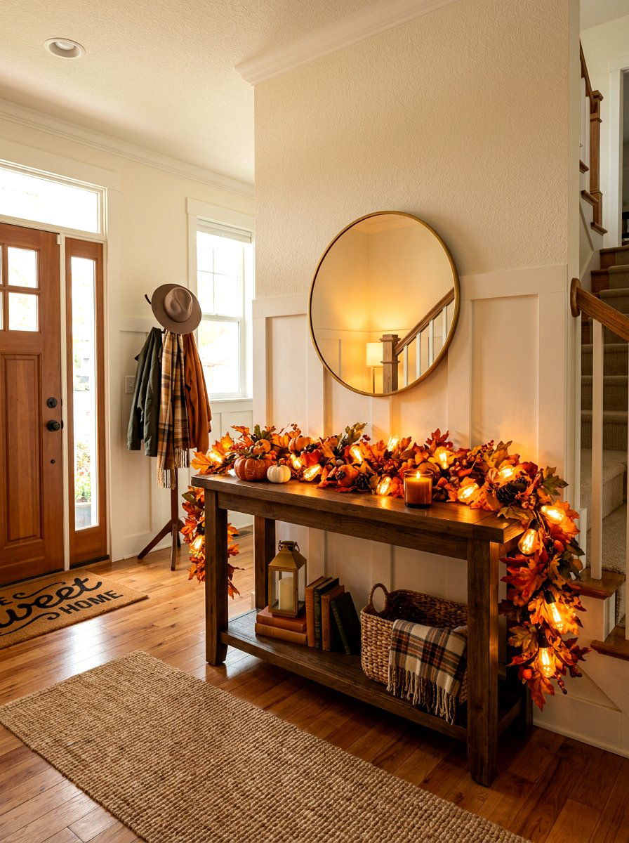 Warm String Lights - 30 fall entryway decor ideas
