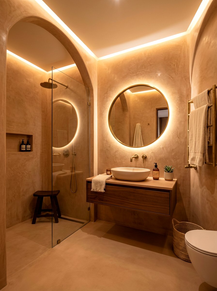 Warm Tadelakt Lighting - 30 tadelakt bathroom ideas