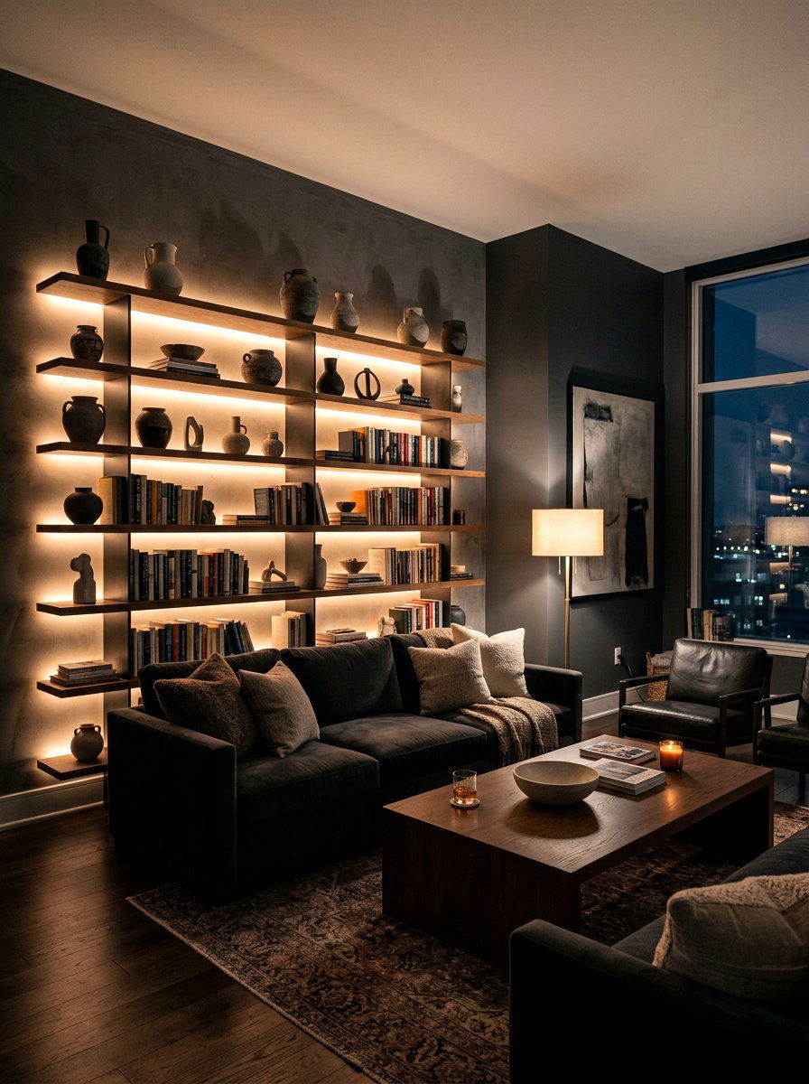 Warm White Backlighting - 30 bookshelf lighting ideas