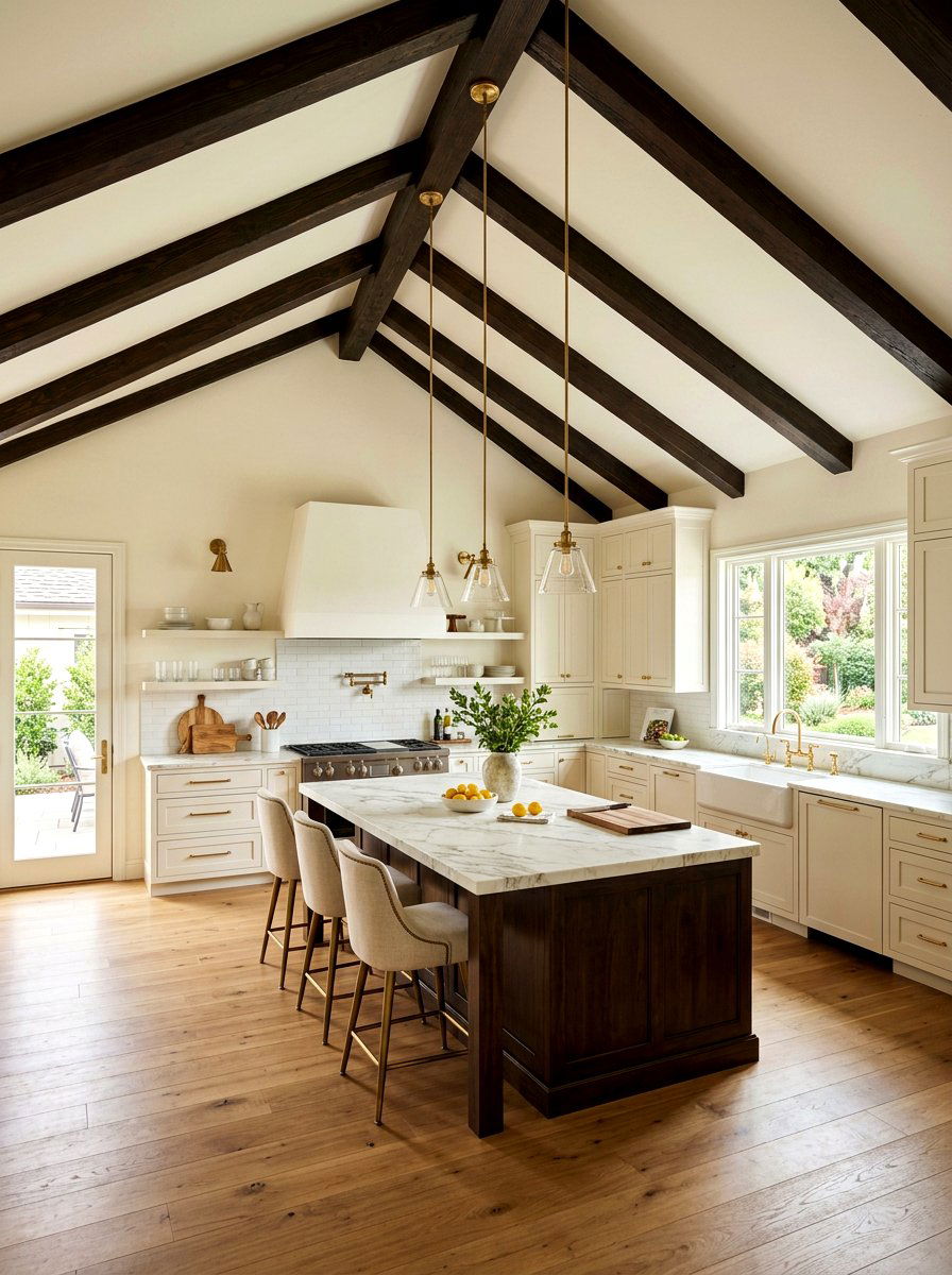 Warm White Kitchen Ceiling Beams - 30 warm white kitchen ideas