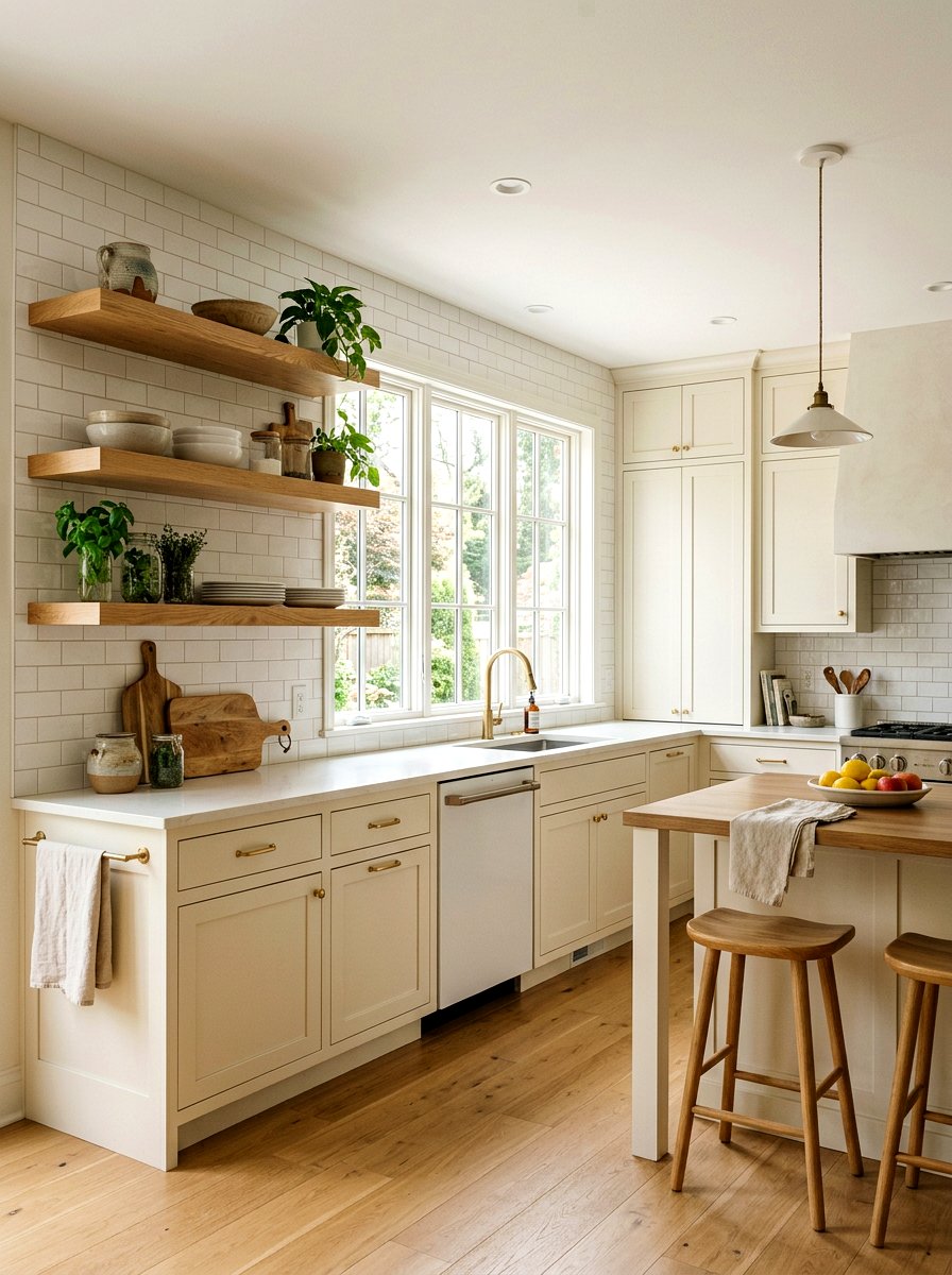 Warm White Kitchen Floating Shelves - 30 warm white kitchen ideas