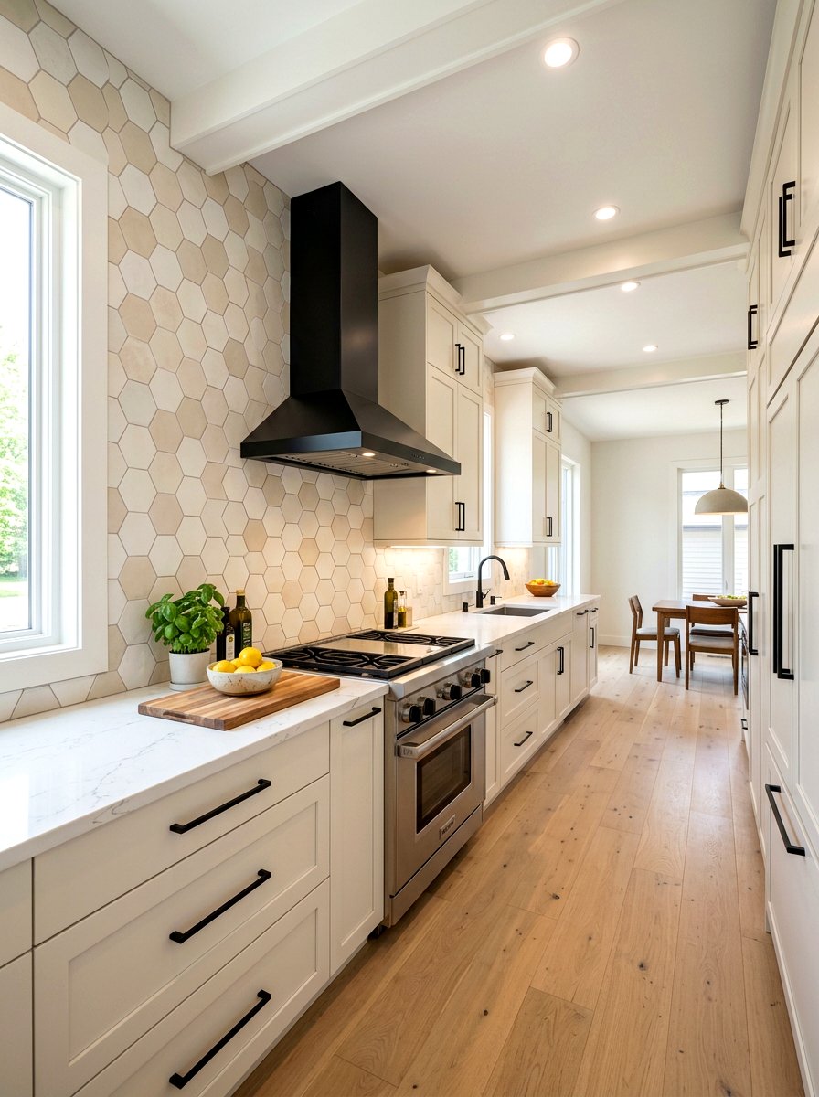 Warm White Kitchen Geometric Tile - 30 warm white kitchen ideas