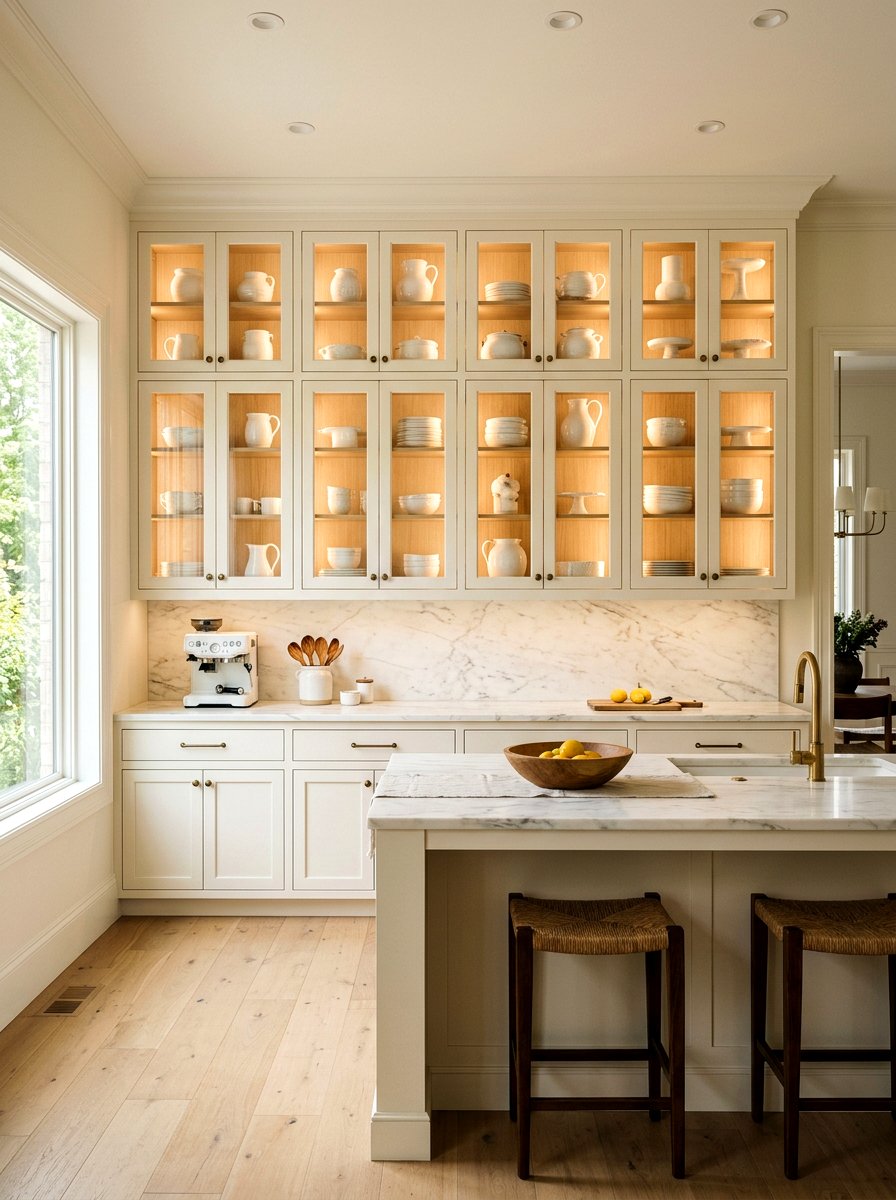 Warm White Kitchen Glass Cabinets - 30 warm white kitchen ideas