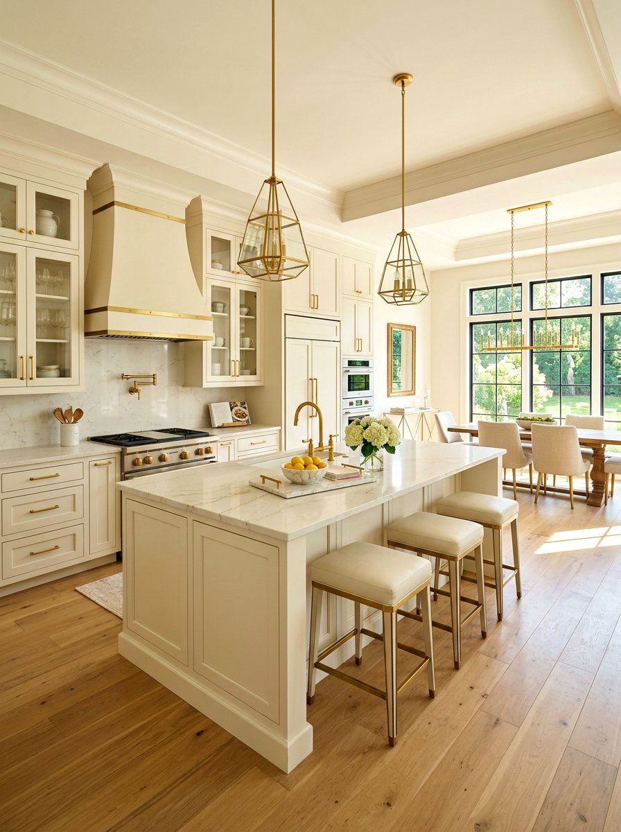 Warm White Kitchen Gold Accents - 30 warm white kitchen ideas