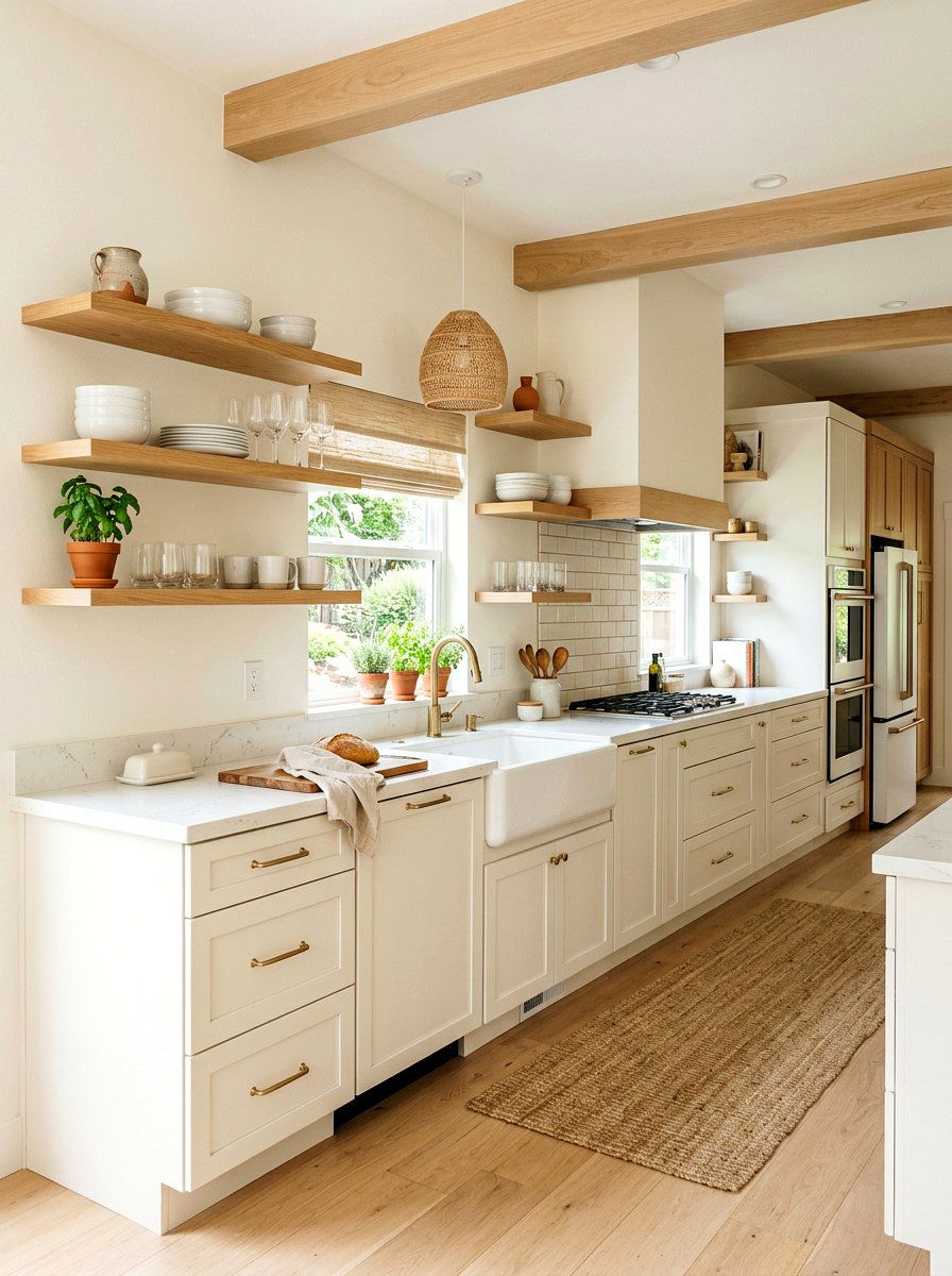 Warm White Kitchen Open Shelving - 30 warm white kitchen ideas
