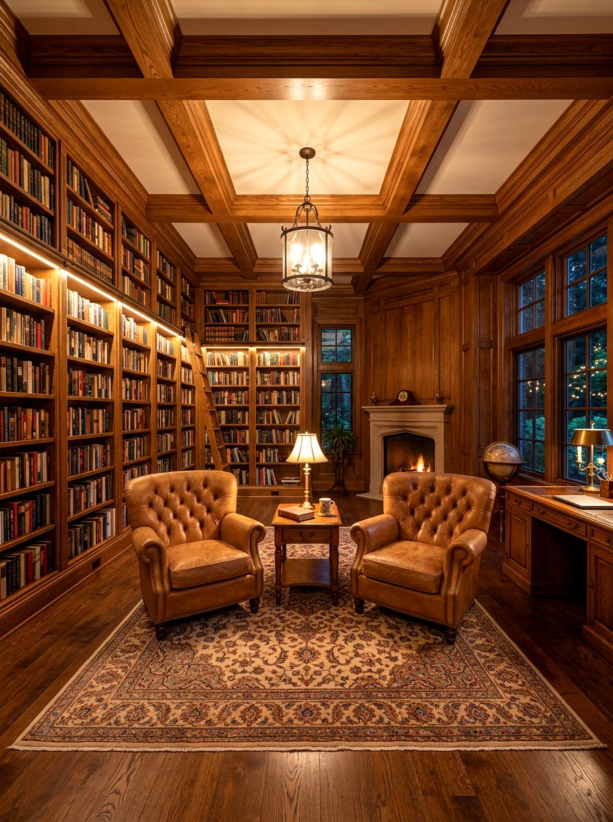Warm Wood Library - 30 neutral home decor ideas