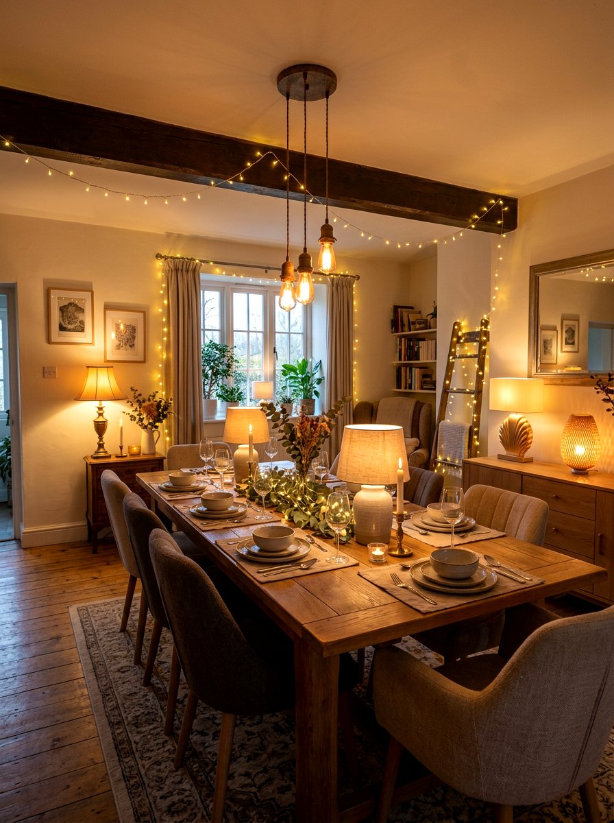 Warm ambient lighting - 30 fall dinner party home ideas