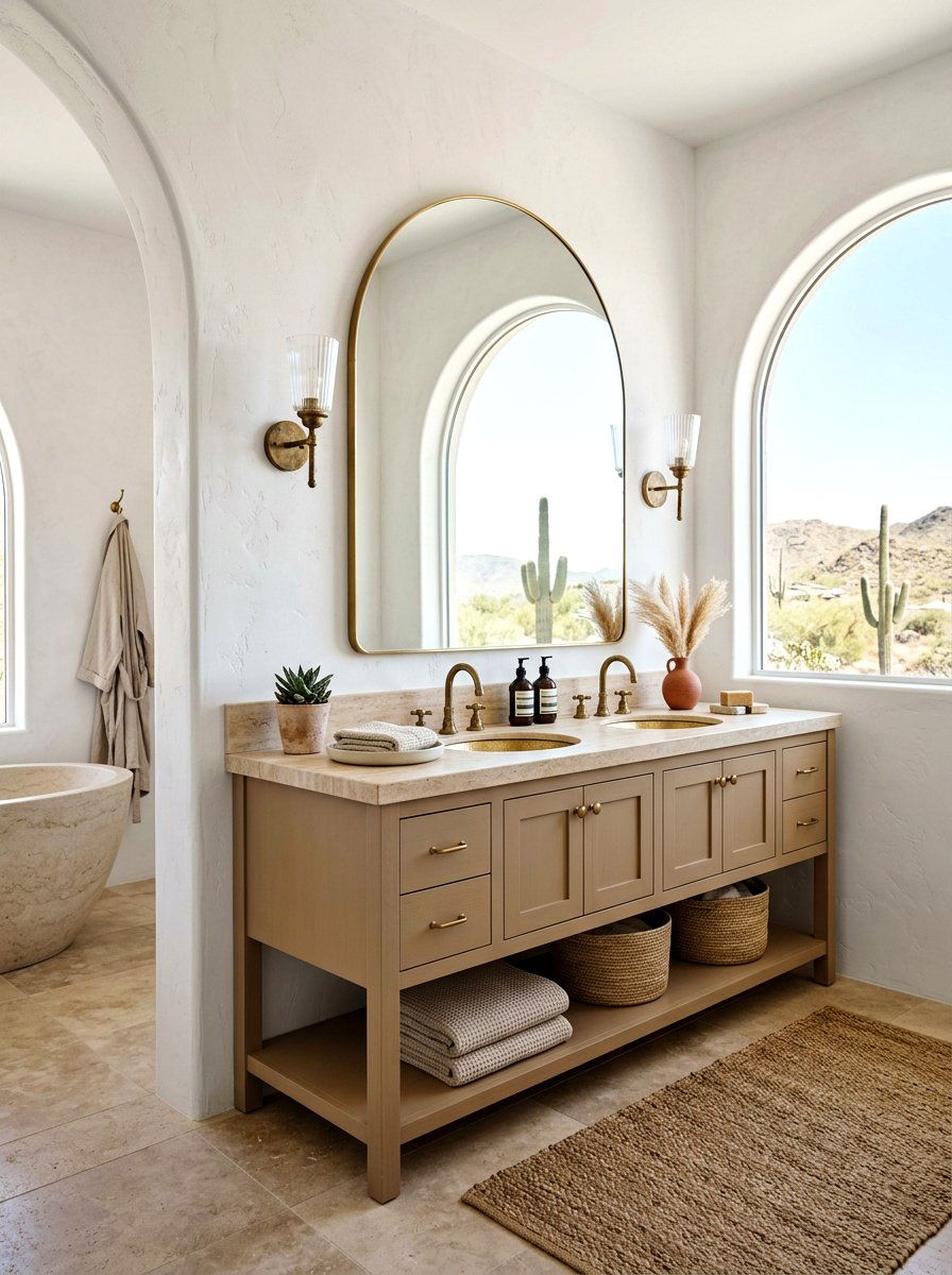Warm beige bathroom vanity - 30 painted bathroom vanity ideas