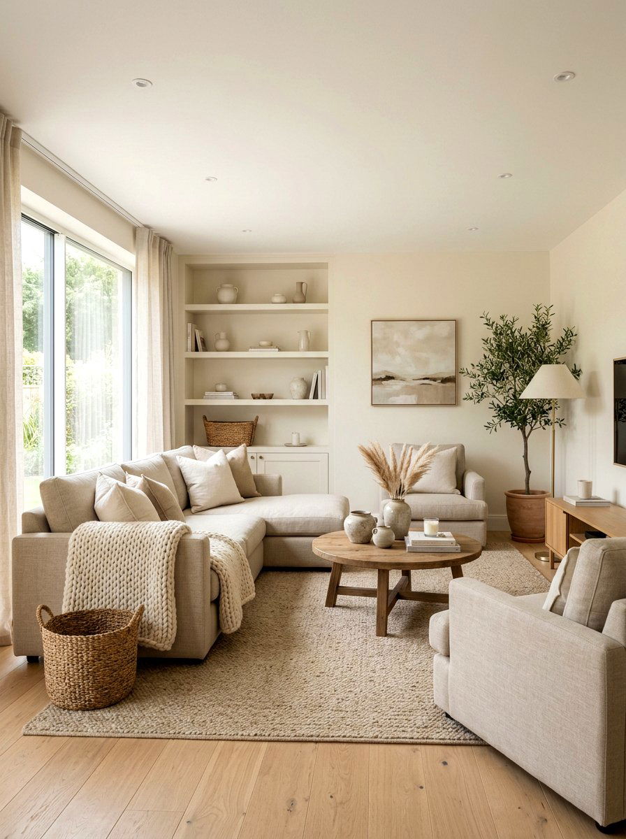 Warm beige living room - 30 earth tone living space ideas
