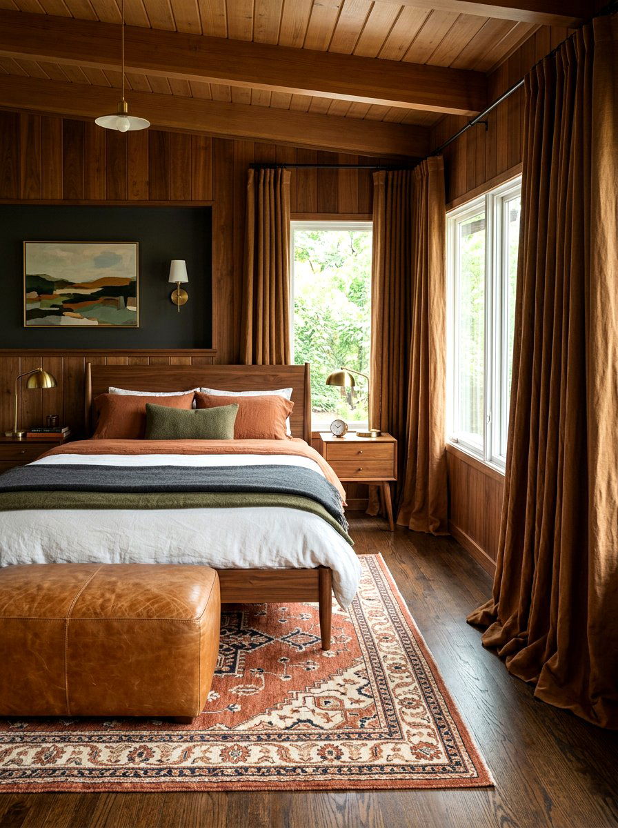 Warm brown puddled curtains - 30 puddled curtains bedroom ideas