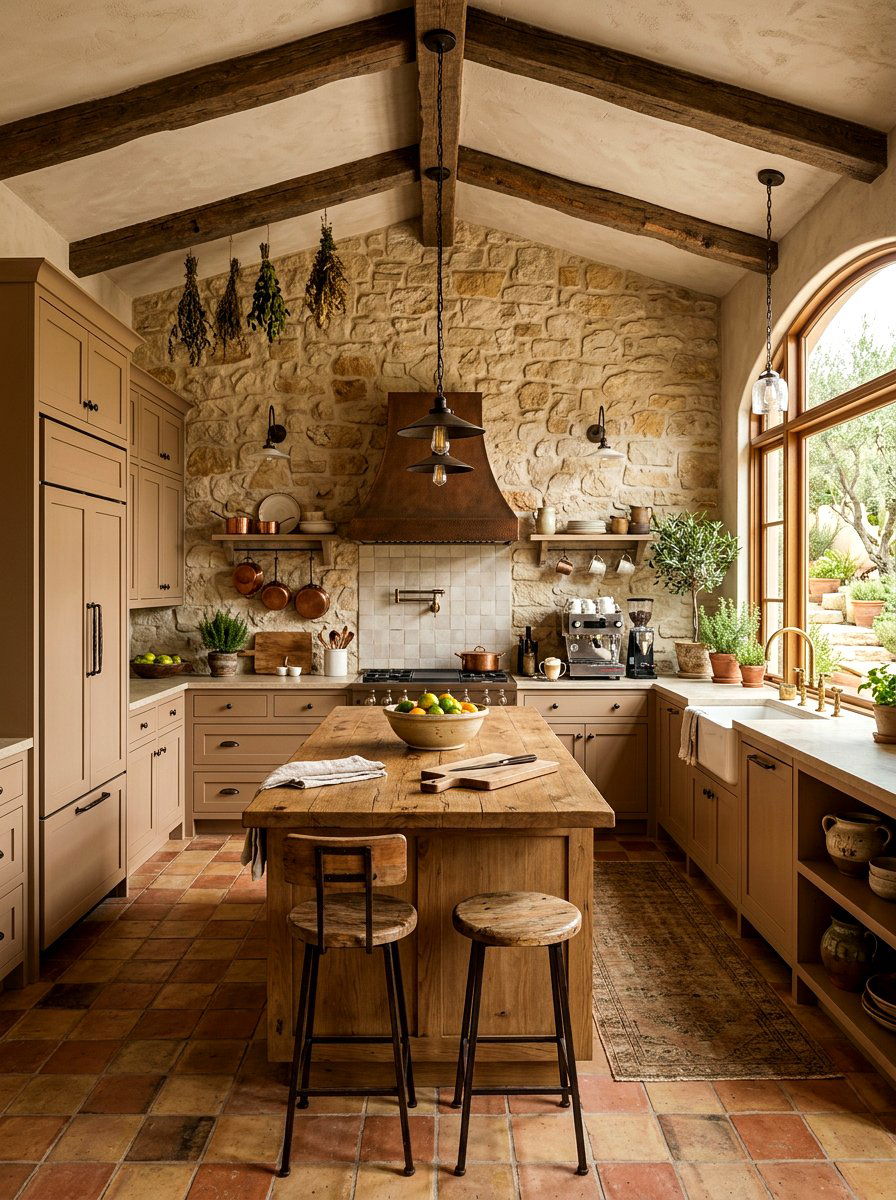 Warm latte kitchen stone walls - 30 latte color kitchen ideas