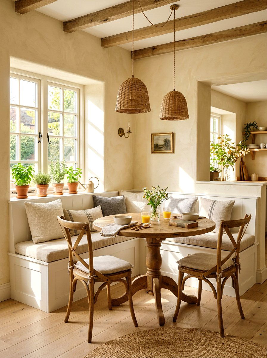 Warm limewash breakfast nook - 30 limewash wall ideas