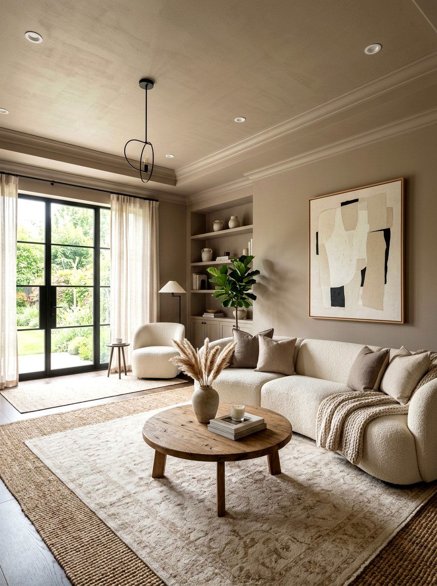 Warm mushroom living room ceiling - 30 ceiling drench living room ideas