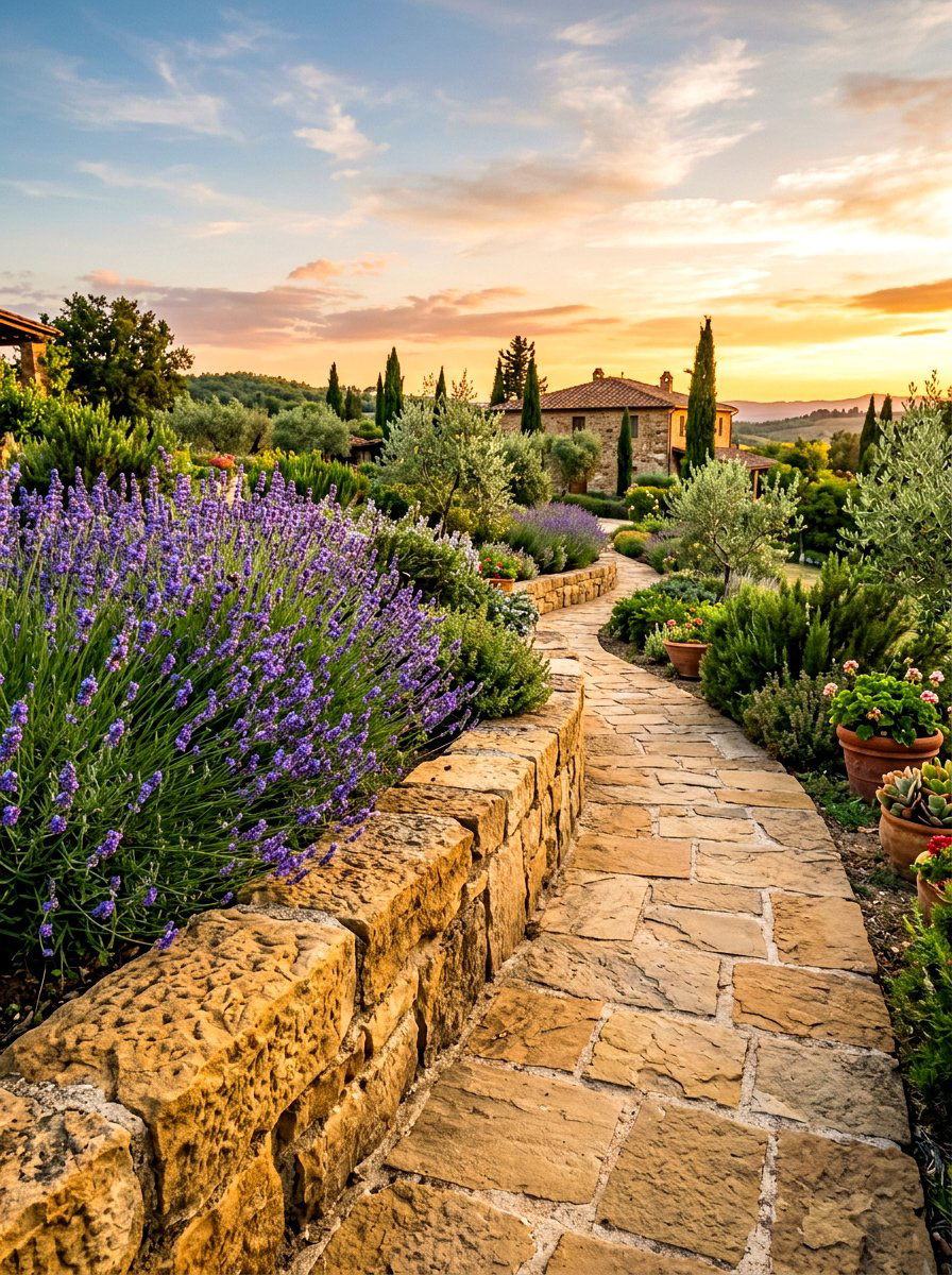 Warm sandstone garden edging - 30 stone edging front yard ideas