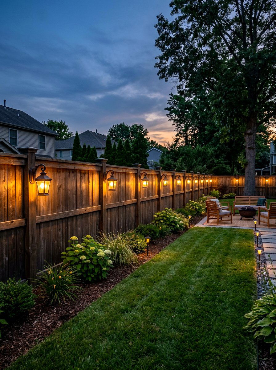 Warm white LED fence lights - 30 fence lighting ideas