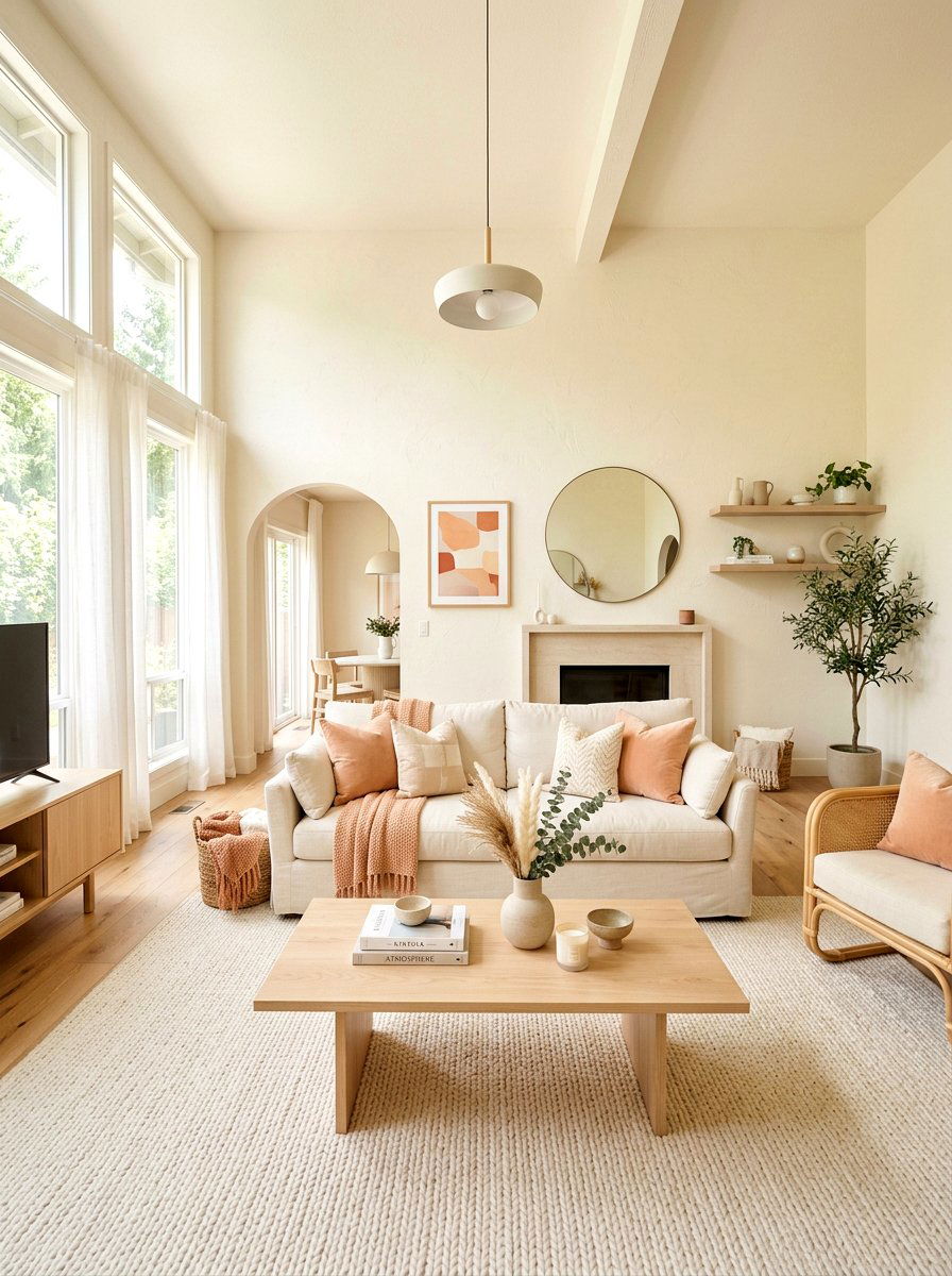 Warm white living room - 30 organic modern living room ideas