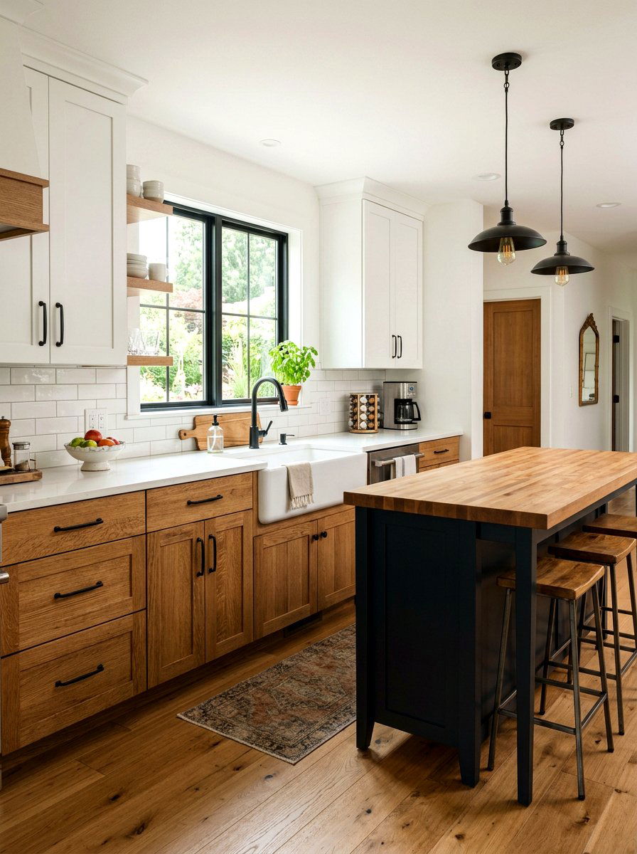 Warm wood and white kitchen cabinets - 30 kitchen paint cabinet combo ideas