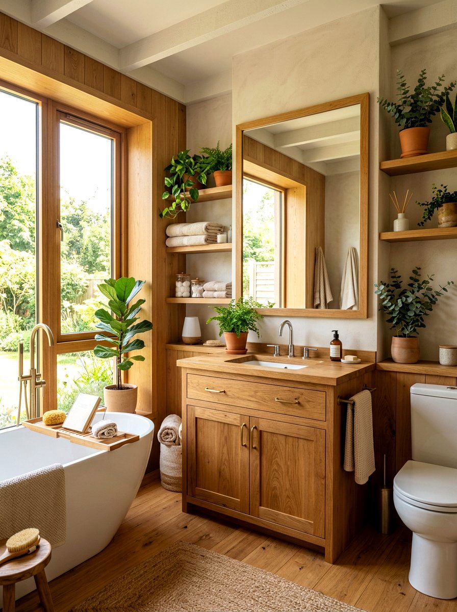 Warm wood bathroom - 30 Nancy Meyers bathroom ideas