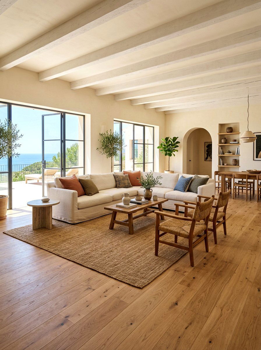 Warm wood floor lounge - 30 warm Mediterranean lounge ideas