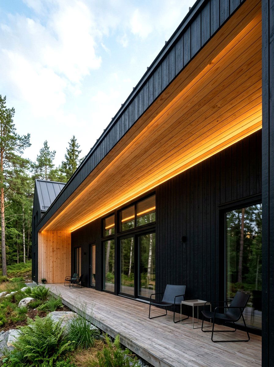 Warm wood soffits Scandinavian house - 30 Scandinavian house exterior ideas
