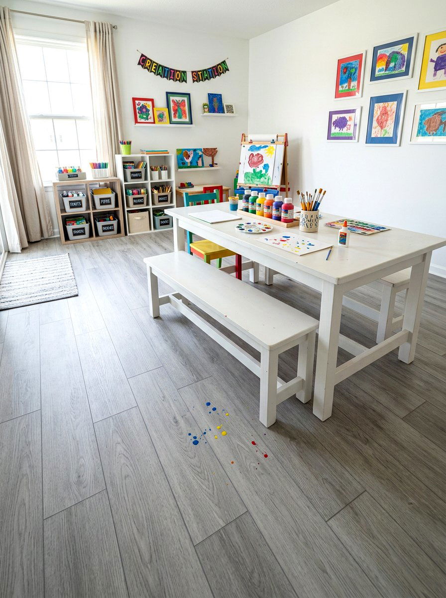Washable flooring for crafts - 30 kids craft room ideas