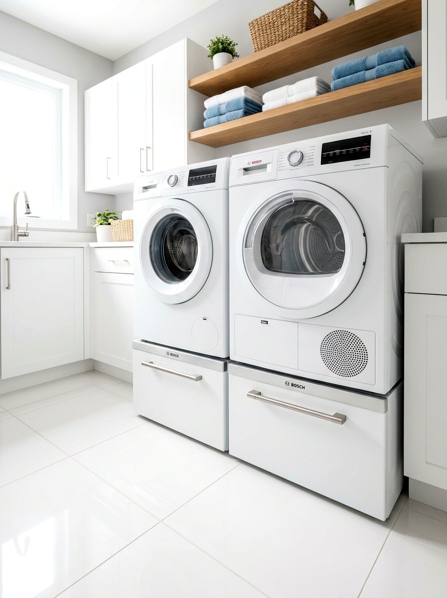 Washer dryer pedestal drawers - 30 organizing a laundry closet ideas