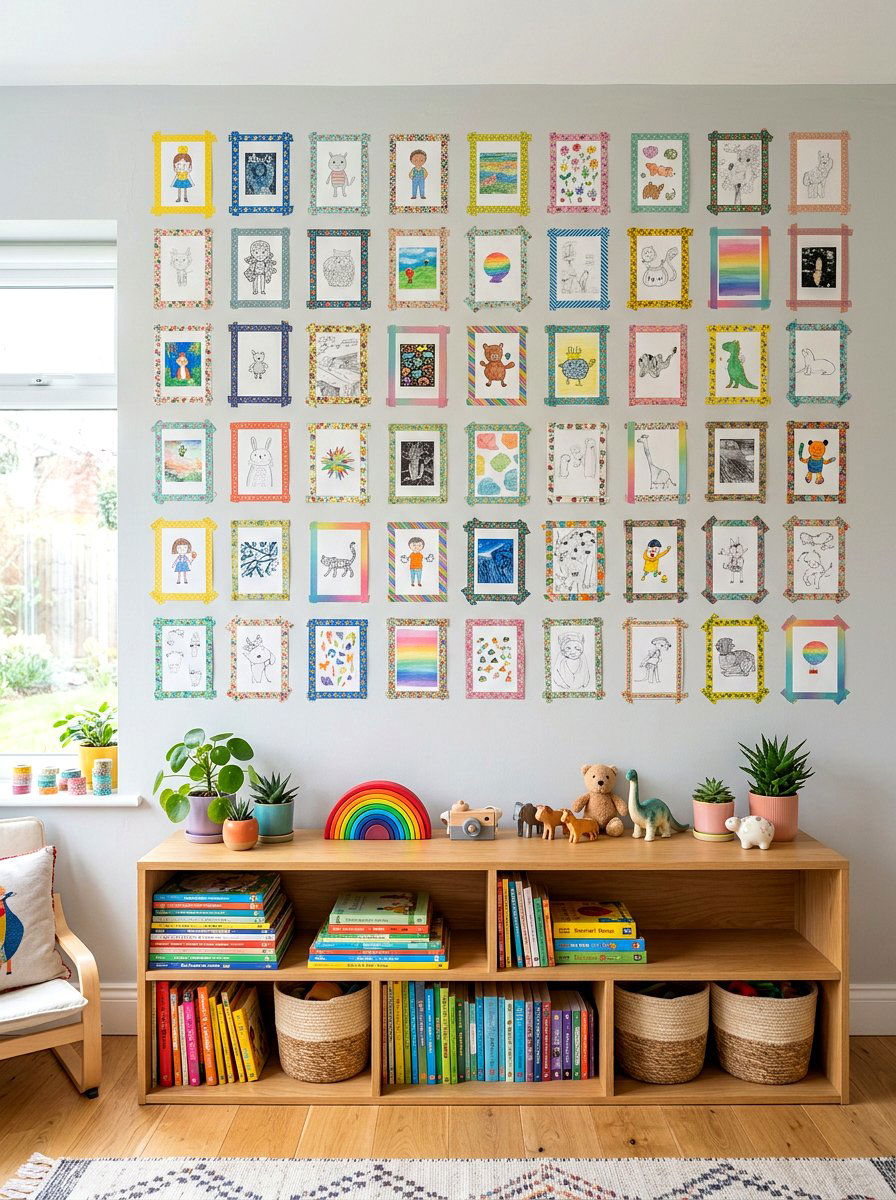 Washi Tape Art Gallery - 30 kids art display ideas