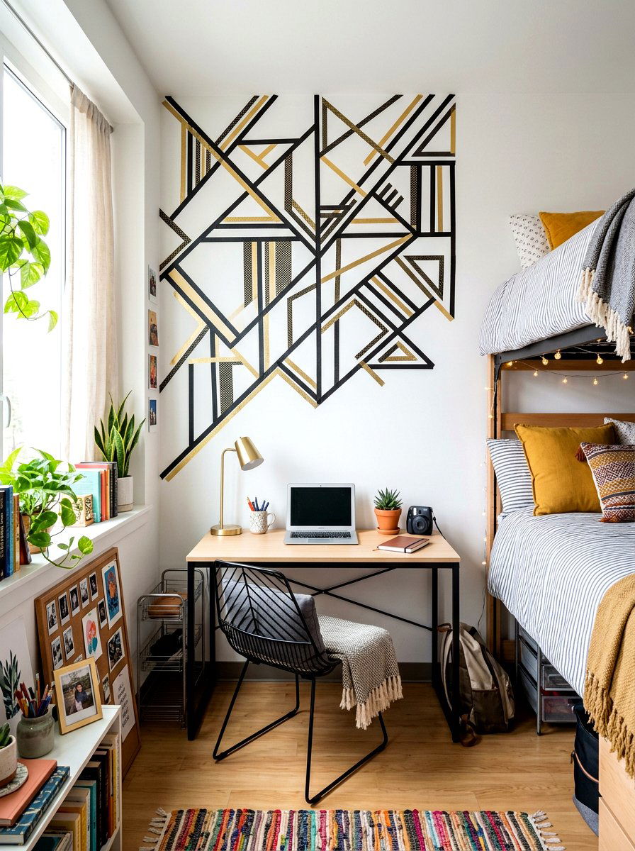 Washi Tape Geometric Mural - 30 dorm wall decor ideas