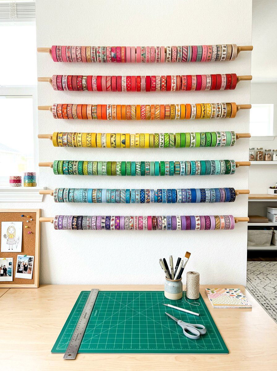 Washi Tape Rod - 30 scrapbook storage ideas