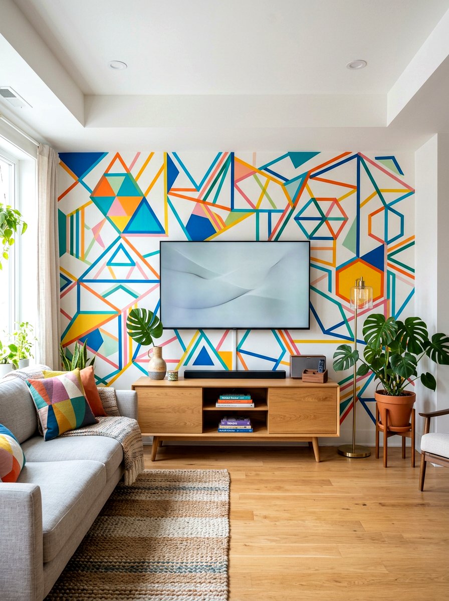 Washi Tape Wall Patterns - 30 renter friendly living room ideas