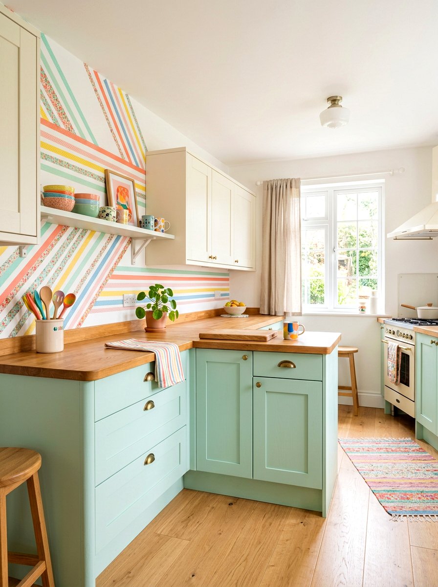 Washi tape pattern - 30 rental friendly kitchen backsplash ideas