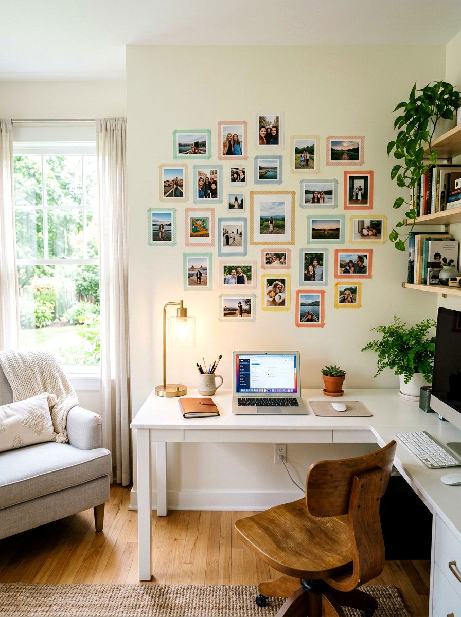 Washi tape photo frames - 30 tape wall art display ideas