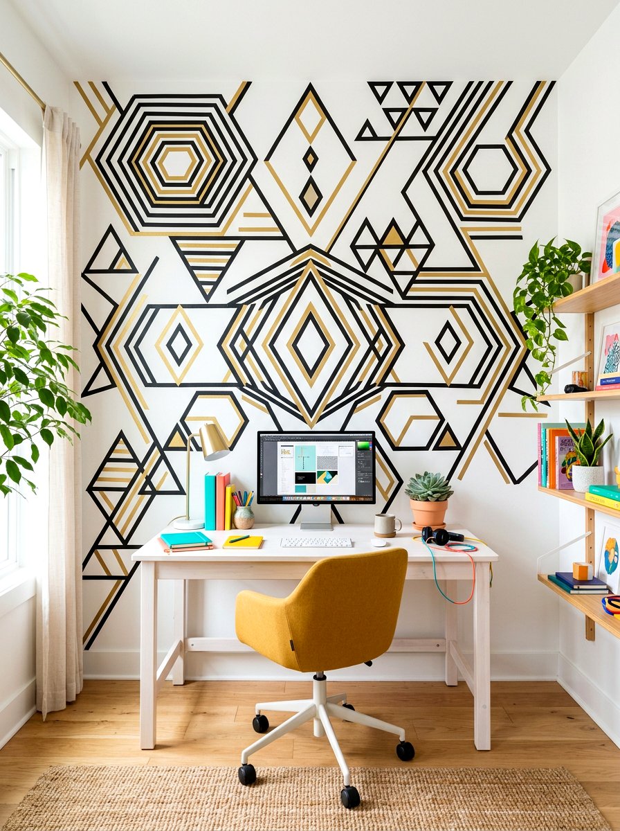 Washi tape wall art - 30 renter friendly home office ideas