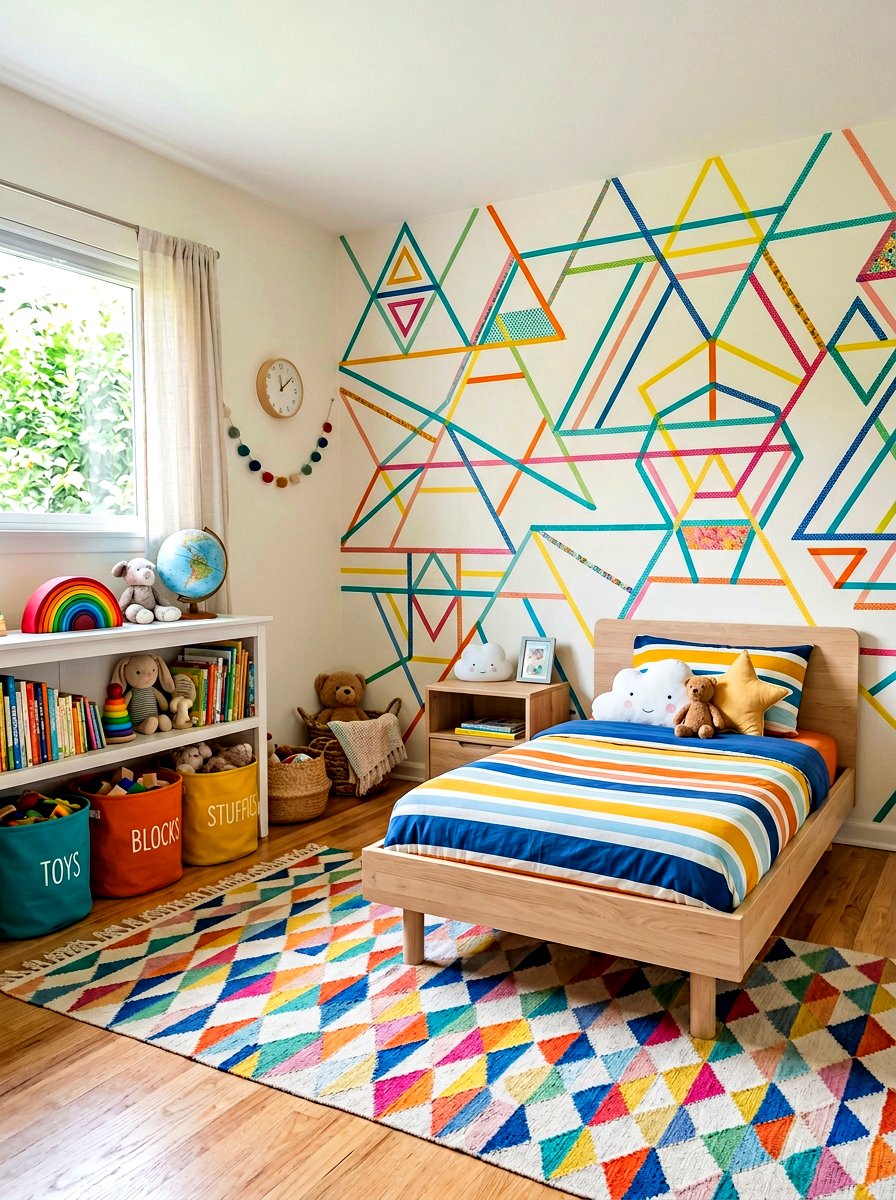 Washi tape wall art - 30 renter friendly decor ideas
