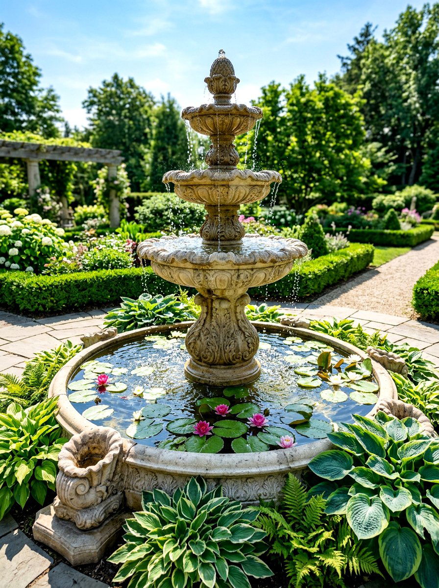 Water Feature Centerpiece - 30 driveway island landscaping ideas