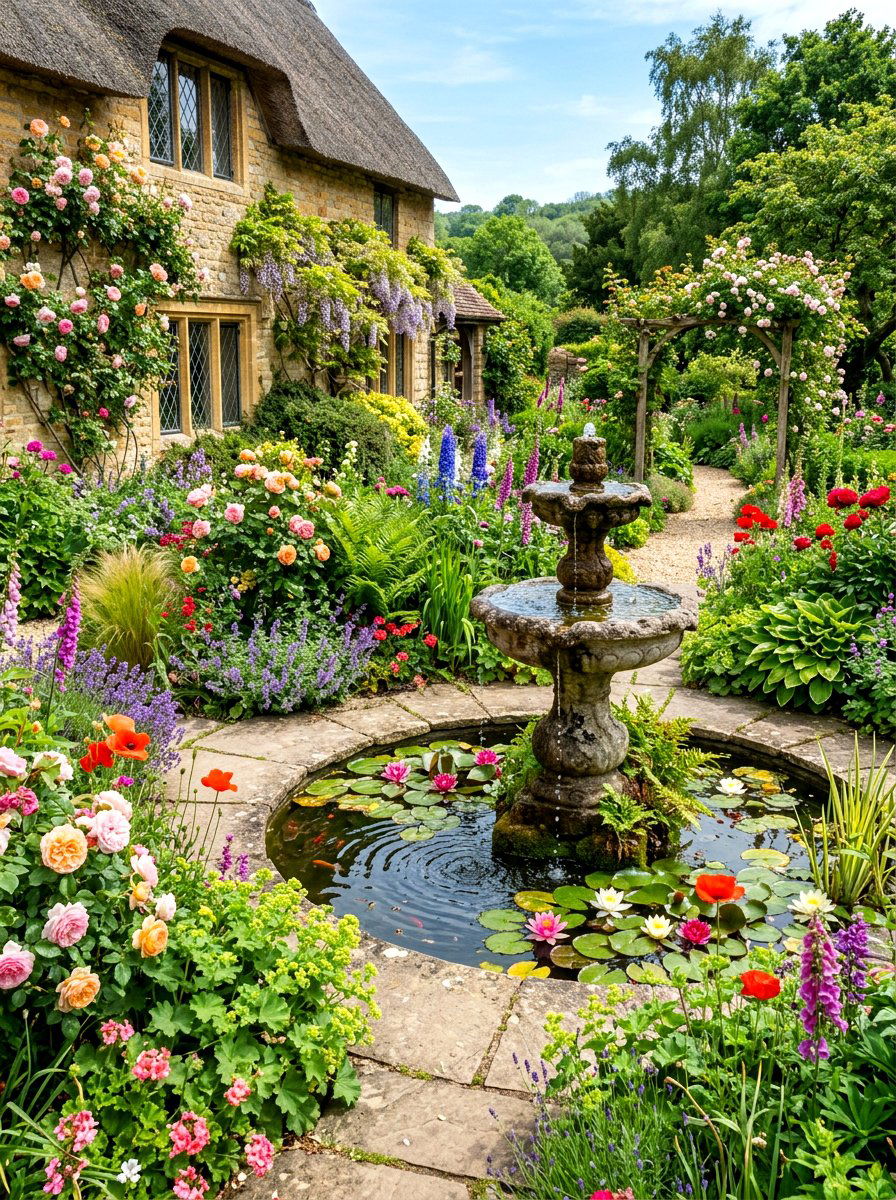Water Feature Cottage Garden - 30 cottage garden ideas