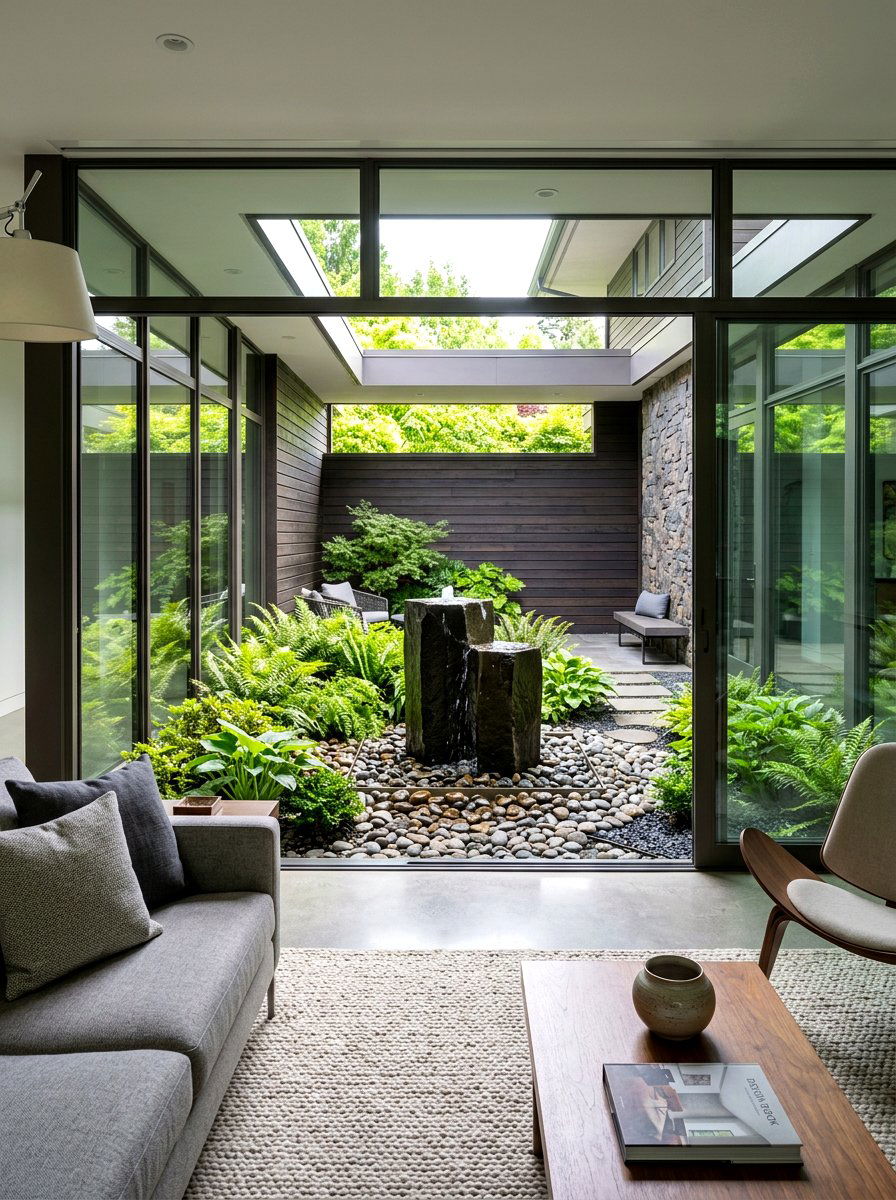 Water Feature Courtyard - 30 biophilic interior design ideas