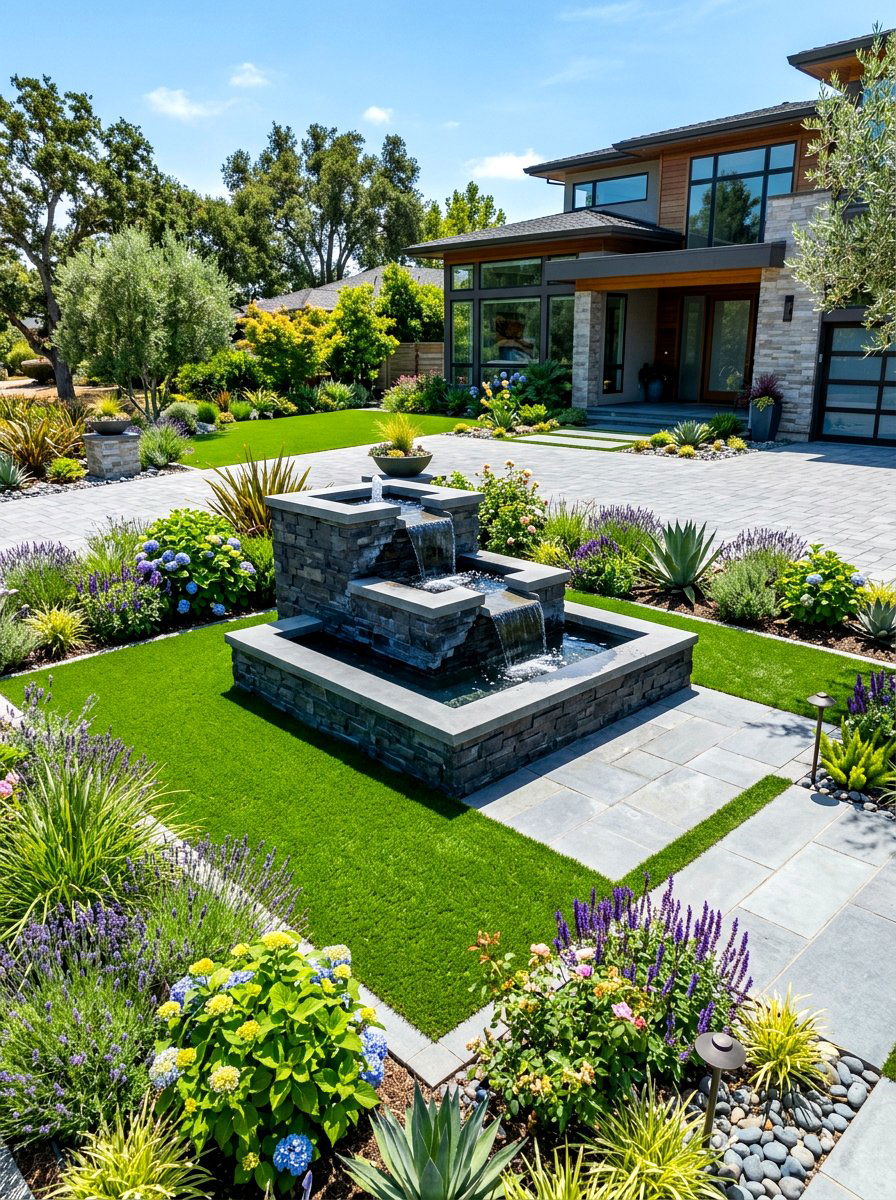Water Feature Frame - 30 artificial grass front yard ideas