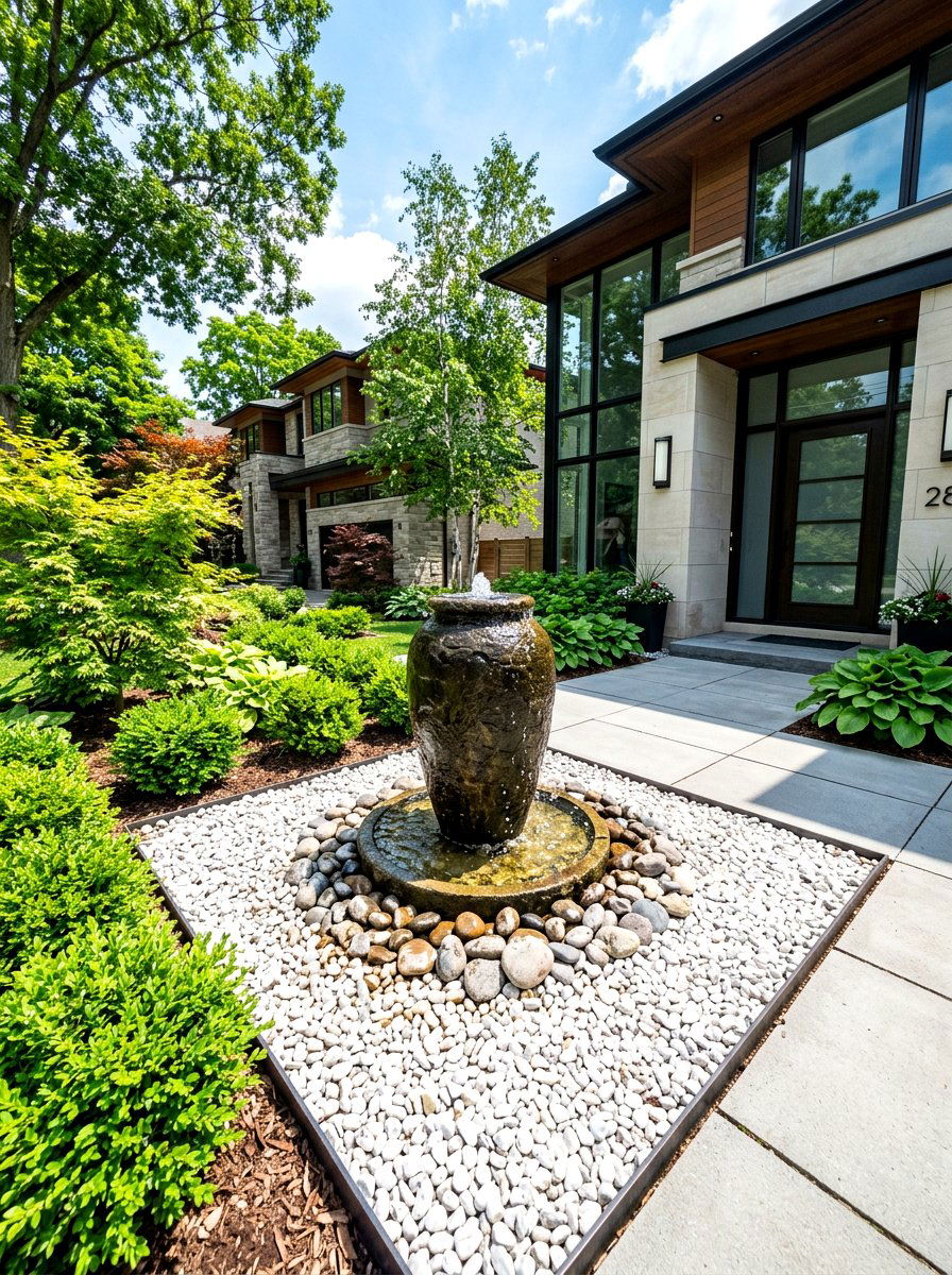 Water Feature In Gravel - 30 white gravel front yard ideas