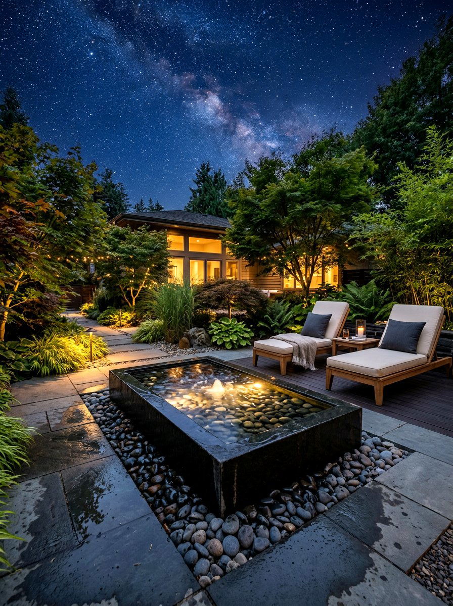 Water Feature Starlit Patio - 30 starlit patio ideas