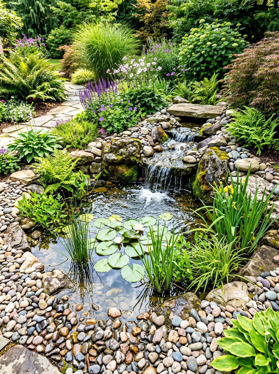Water Feature Surround - 30 pebble garden ideas