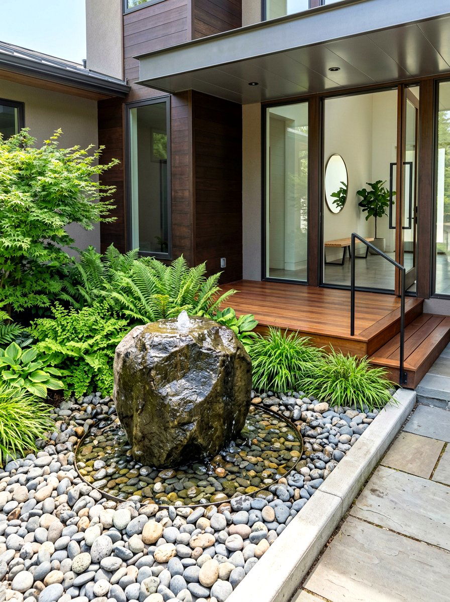 Water Fountain - 30 house entrance landscaping ideas